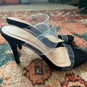 Clear strap black stiletto heels